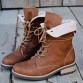 Large Size Women Comfy Warm Lined Lace  up Casual Brown Tooling Boots