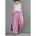 French Pink Cotton Linen Casual Harem Pants Summer