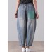 Casual Blue Elastic Waist Harem Summer Cotton Pants